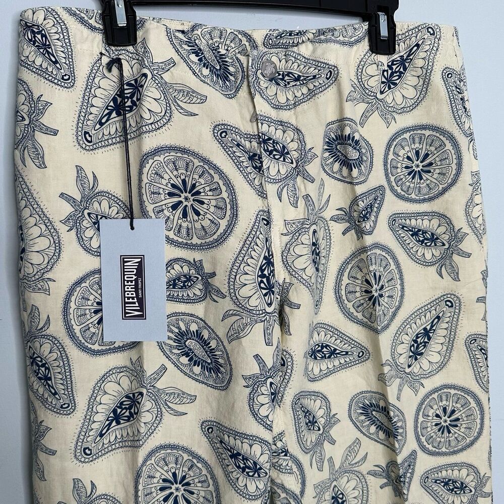 Vilebrequin Cream Trousers with Navy Paisley Print - Picture 2 of 8